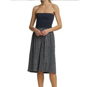 Rag & Bone Aster Striped and Polka Dot Smocked Strapless Dress